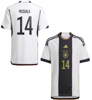 Adidas Alemania camiseta 14 Jamal Musiala Copa del Mundo 2022 blanco/negro nuevo senor M