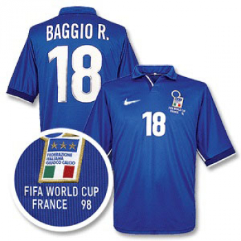 Nike Italien Trikot 18 Roberto Baggio WM 1998 Blau Heim Herren S/M/L/XL und Kinder 164-176 cm