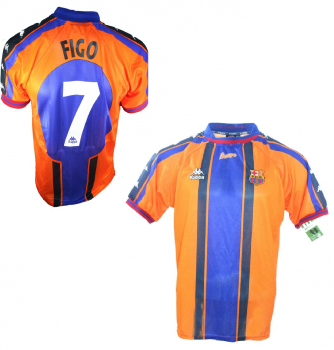 Kappa FC Barcelona Trikot 7 Luis Figo 1997/98 Orange Auswärts Herren XL