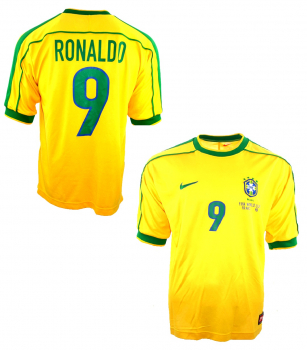Nike Brasilien Trikot 9 Ronaldo el fenomeno WM 1998 Gelb Herren S/L/XL/XXL/2XL oder Kinder 176 cm