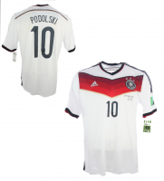 Adidas Germany jersey 10 Lukas Podolski World Cup 2014 home white men's M