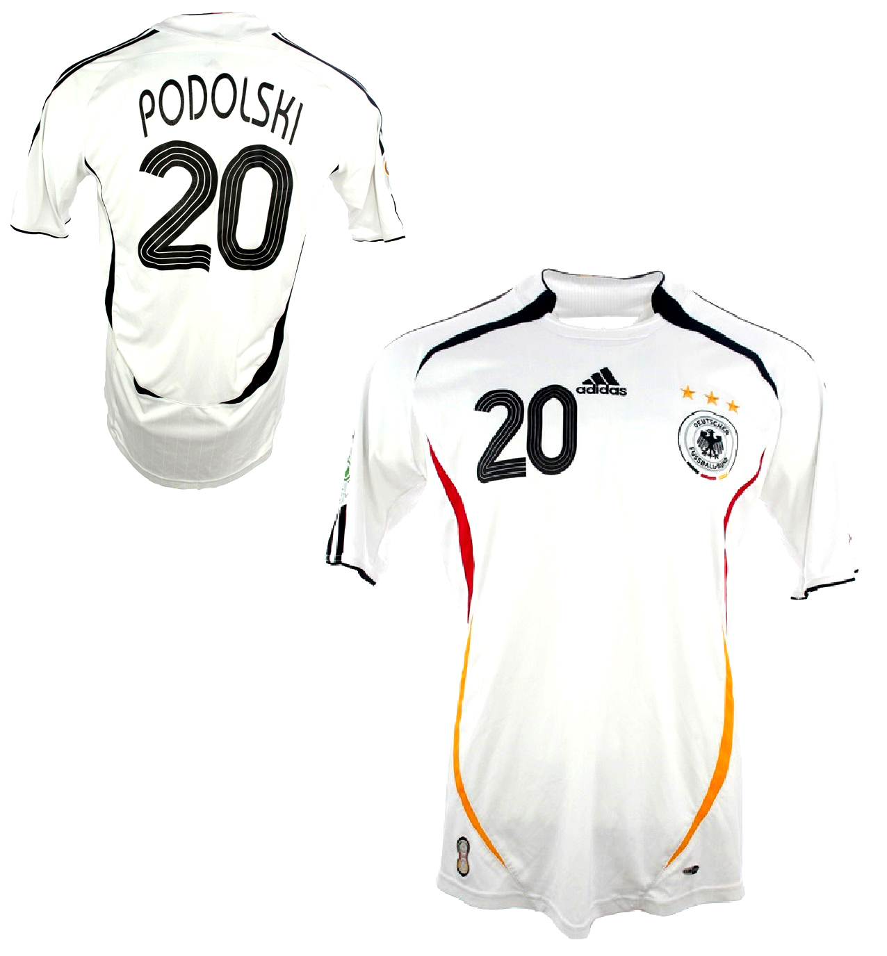 Bij naam retort Atticus Adidas Germany jersey 20 Lukas Podolski World Cup 2006 white DFB men's  S/M/L/XL/XXL white football shirt buy & order cheap online shop -  spieler-trikot.de retro, vintage & old football shirts & jersey