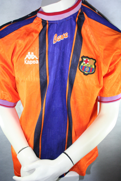 Kappa FC Barcelona jersey 7 Luis Figo 1997/98 Away orange men's S/M/L
